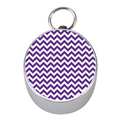 Royal Purple & White Zigzag Pattern Silver Compass (mini)