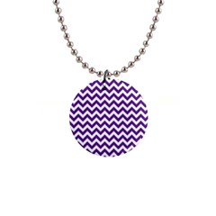 Royal Purple & White Zigzag Pattern 1  Button Necklace by Zandiepants