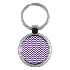 Royal Purple & White Zigzag Pattern Key Chain (round) by Zandiepants