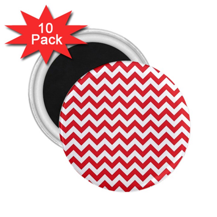 Poppy Red & White Zigzag Pattern 2.25  Magnet (10 pack)