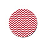 Poppy Red & White Zigzag Pattern Rubber Coaster (Round) Front