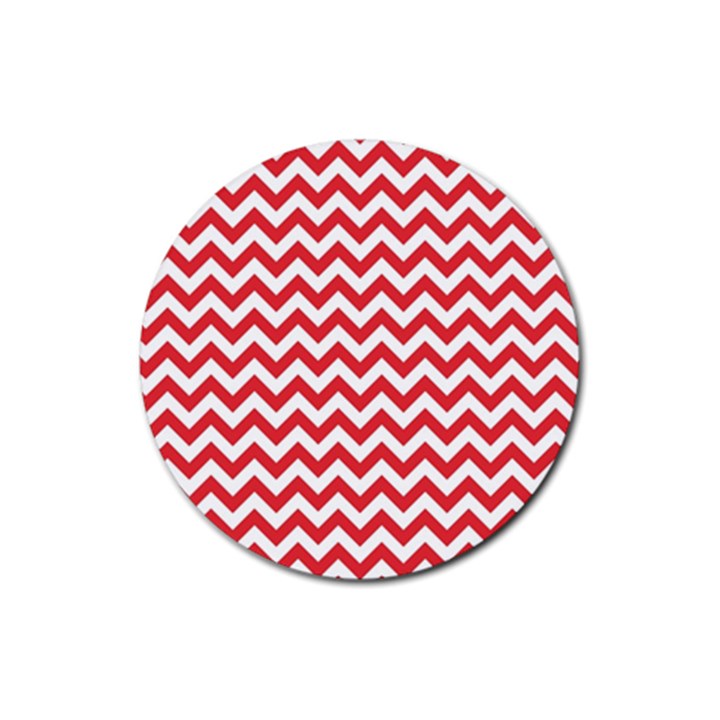 Poppy Red & White Zigzag Pattern Rubber Coaster (Round)