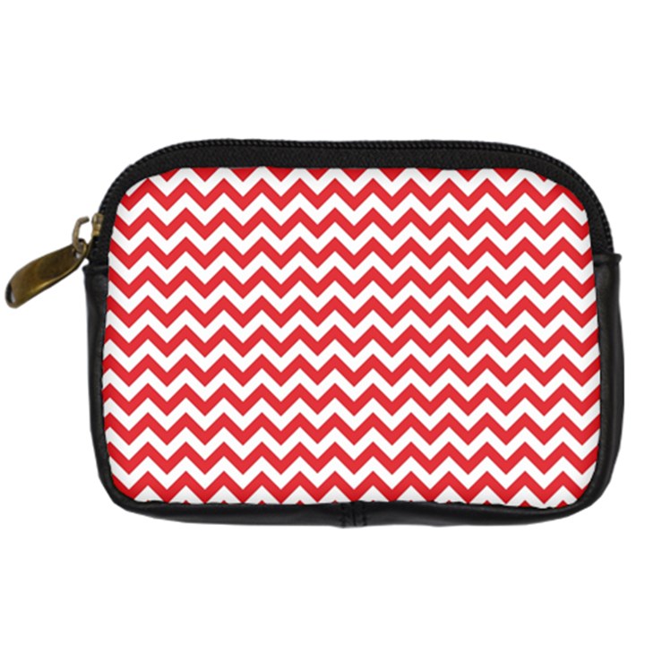 Poppy Red & White Zigzag Pattern Digital Camera Leather Case