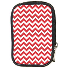 Poppy Red & White Zigzag Pattern Compact Camera Leather Case