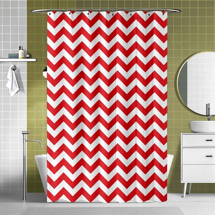 Poppy Red & White Zigzag Pattern Shower Curtain 48  x 72  (Small)