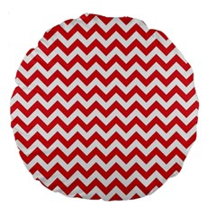 Poppy Red & White Zigzag Pattern Large 18  Premium Round Cushion 