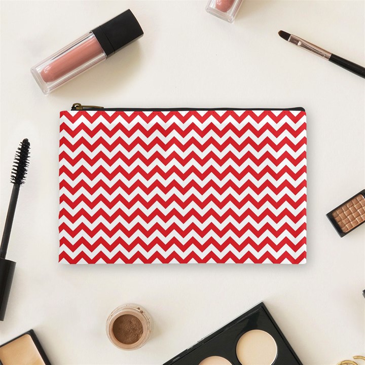 Poppy Red & White Zigzag Pattern Cosmetic Bag (Medium)