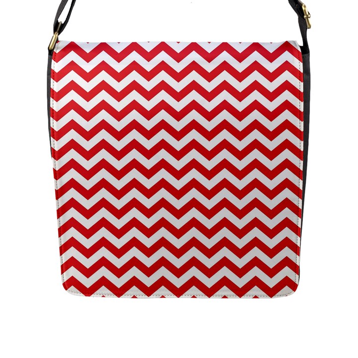 Poppy Red & White Zigzag Pattern Flap Closure Messenger Bag (L)