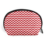 Poppy Red & White Zigzag Pattern Accessory Pouch (Large) Front