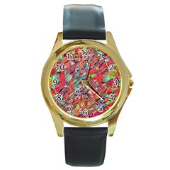 Expressive Abstract Grunge Round Gold Metal Watch by dflcprints