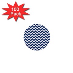 Navy Blue & White Zigzag Pattern 1  Mini Button (100 Pack)  by Zandiepants