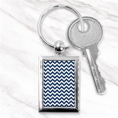 Navy Blue & White Zigzag Pattern Key Chain (Rectangle)