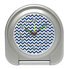 Navy Blue & White Zigzag Pattern Travel Alarm Clock