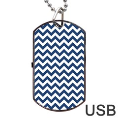 Navy Blue & White Zigzag Pattern Dog Tag USB Flash (Two Sides)