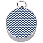 Navy Blue & White Zigzag Pattern Silver Compass Front