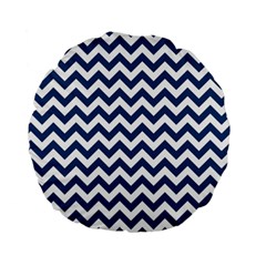 Navy Blue & White Zigzag Pattern Standard 15  Premium Round Cushion 