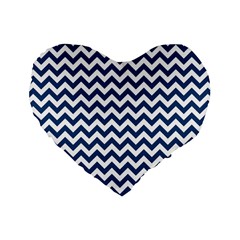 Navy Blue & White Zigzag Pattern Standard 16  Premium Heart Shape Cushion 