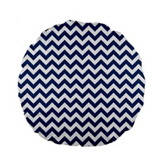 Navy Blue & White Zigzag Pattern Standard 15  Premium Flano Round Cushion 