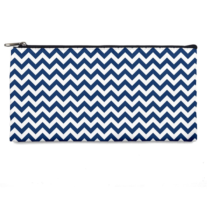 Navy Blue & White Zigzag Pattern Pencil Case