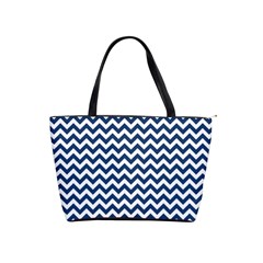 Navy Blue & White Zigzag Pattern Classic Shoulder Handbag