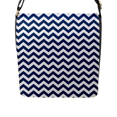 Navy Blue & White Zigzag Pattern Flap Closure Messenger Bag (l) by Zandiepants