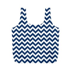 Navy Blue & White Zigzag Pattern Full Print Recycle Bag (m) by Zandiepants