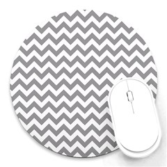 Medium Grey & White Zigzag Pattern Round Mousepad by Zandiepants