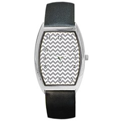 Medium Grey & White Zigzag Pattern Barrel Style Metal Watch by Zandiepants