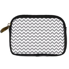 Medium Grey & White Zigzag Pattern Digital Camera Leather Case by Zandiepants