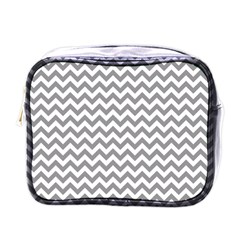 Medium Grey & White Zigzag Pattern Mini Toiletries Bag (one Side) by Zandiepants