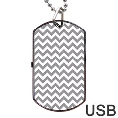 Medium Grey & White Zigzag Pattern Dog Tag Usb Flash (two Sides) by Zandiepants