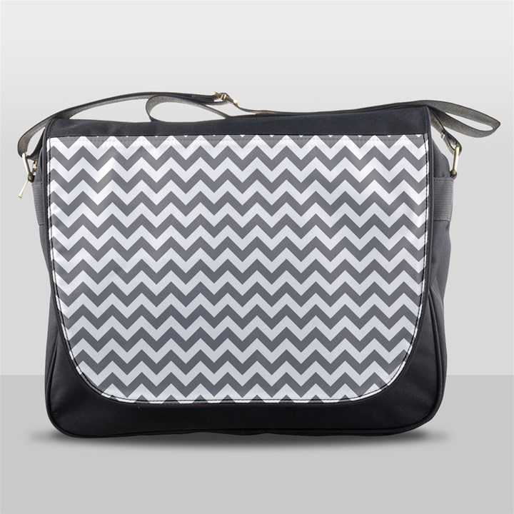 Medium Grey & White Zigzag Pattern Messenger Bag