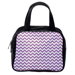 Lilac Purple & White Zigzag Pattern Classic Handbag (one Side) by Zandiepants