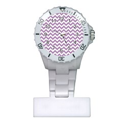 Lilac Purple & White Zigzag Pattern Plastic Nurses Watch by Zandiepants