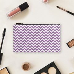 Lilac Purple & White Zigzag Pattern Cosmetic Bag (small) by Zandiepants