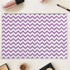 Lilac Purple & White Zigzag Pattern Cosmetic Bag (xxl) by Zandiepants