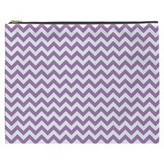 Lilac Purple & White Zigzag Pattern Cosmetic Bag (xxxl) by Zandiepants