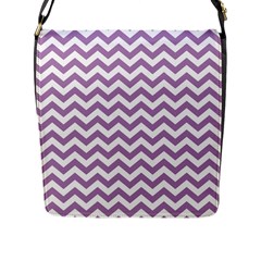 Lilac Purple & White Zigzag Pattern Flap Closure Messenger Bag (l) by Zandiepants