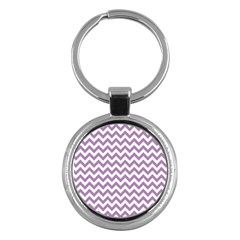 Lilac Purple & White Zigzag Pattern Key Chain (round) by Zandiepants