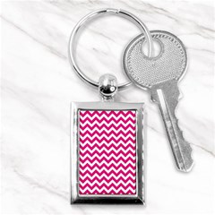 Hot Pink & White Zigzag Pattern Key Chain (rectangle) by Zandiepants