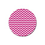 Hot Pink & White Zigzag Pattern Rubber Coaster (Round) Front