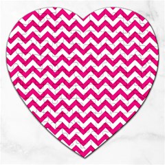 Hot Pink & White Zigzag Pattern Jigsaw Puzzle (heart) by Zandiepants