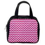 Hot Pink & White Zigzag Pattern Classic Handbag (One Side) Front