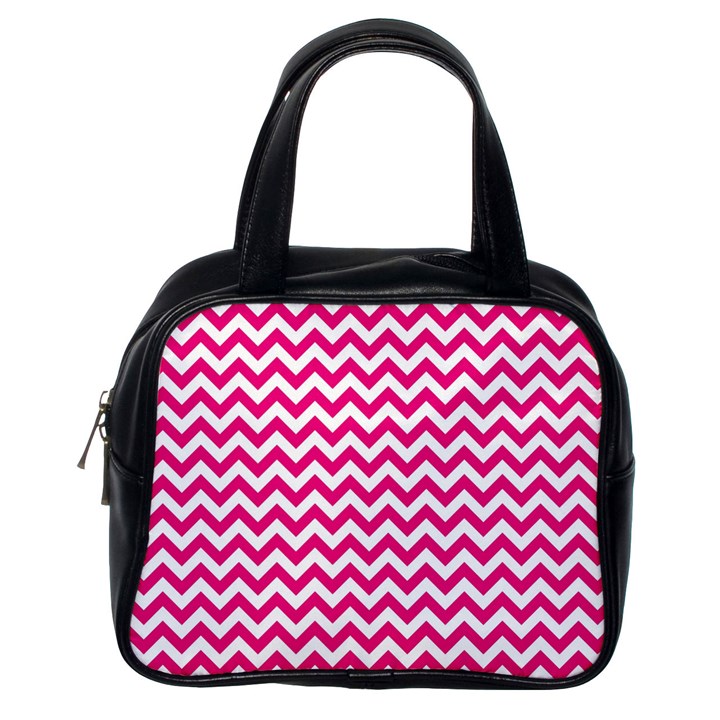 Hot Pink & White Zigzag Pattern Classic Handbag (One Side)