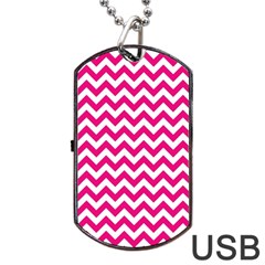 Hot Pink & White Zigzag Pattern Dog Tag Usb Flash (two Sides) by Zandiepants