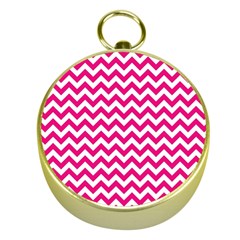 Hot Pink & White Zigzag Pattern Gold Compass