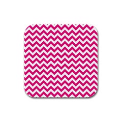 Hot Pink & White Zigzag Pattern Rubber Square Coaster (4 Pack) by Zandiepants