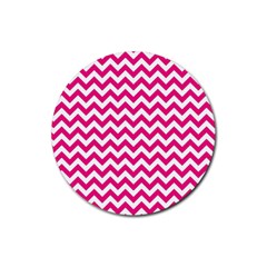 Hot Pink & White Zigzag Pattern Rubber Round Coaster (4 Pack) by Zandiepants