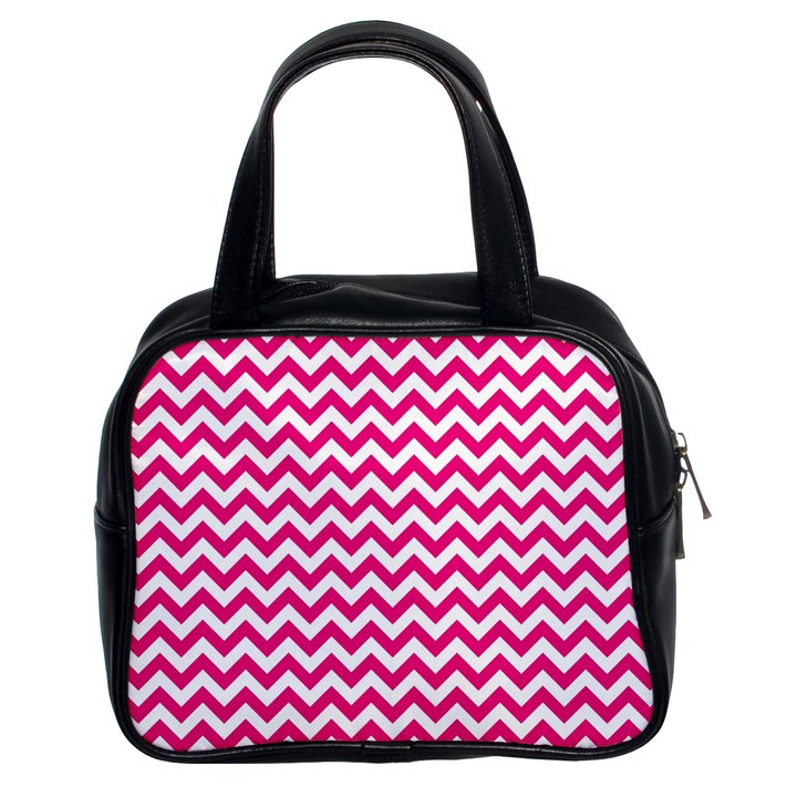 Hot Pink & White Zigzag Pattern Classic Handbag (Two Sides)