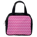 Hot Pink & White Zigzag Pattern Classic Handbag (Two Sides) Back